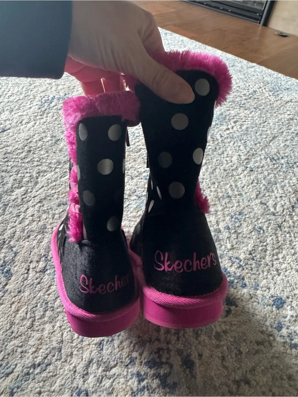 Skechers Black Polka Dot Boots with Hot Pink Trim